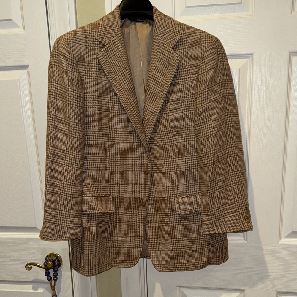 Vintage 1990s Polo Ralph Lauren USA-made Men's Brown/Tan Glen Plaid Sport Coat